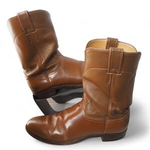 Justin Vintage USA Made Pull-on Roper Western Boots Brown 3884 Men's 9.5B